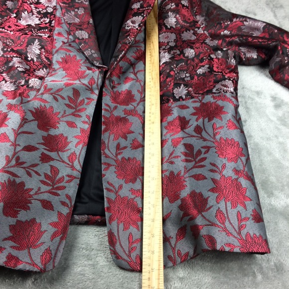 Guillaume Blazer Womens 2X Floral Tapestry Red Silver Metallic Holiday Jacket - Picture 9 of 16